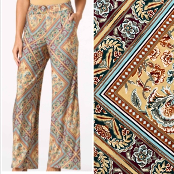 Cato Pants - Cato Boho Wide Leg Pants Women’s Multicolor Geometric Floral Print